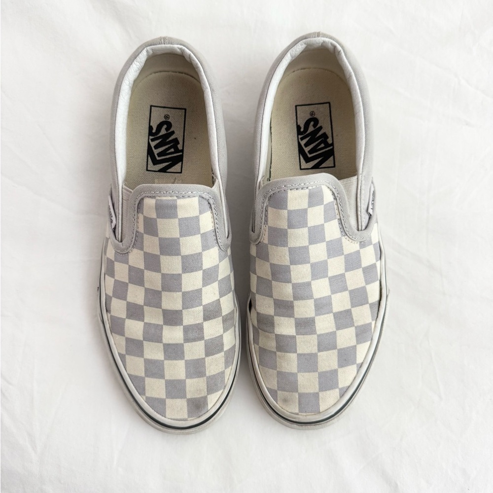 Vans Slip-On Checkerboard Sneakers in Grey and White